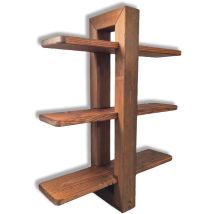 Sunwood - Mensola Da Parete In Legno Massello Sospesa, A 3 Ripiani Scorrevoli, 48x12x59h Cm, Teak