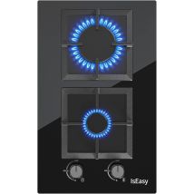 Iseasy - Cuadrado Placa De Gas De 2 Quemadores 2,7/1kw 31cm,gas Natural/propano,negro,cristal-2 Fuegos