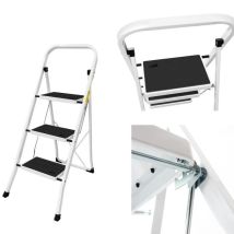 3-step Folding Ladder With Pedal, Non-slip Pads - Folding Ladder For Home, Warehouse, And Garage.