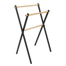 Porta asciugamani in metallo satinato e legno naturale – Doppia barra – 59 x 43 x 86 h cm – Cipi