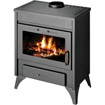 V05 – Thermo-poêle À Bois 13 Kw – Échangeur D’eau Intégré – Rendement 79,53 % – Pour Chauffage Et Production D’eau Chaude