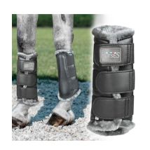 Cob, Noir Et Gris: Protège-tibias En Faux Cuir Souple De Cheval Avec Doublure En Fourrure Douce