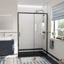 Porta Scorrevole Anticalcare Pura 140x195 Cm Con Profili Neri Opachi (cerahp140b) - Ceramia