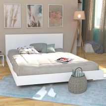 Loft-bett 160x200 + 1 Bettkasten + Kopfteil / Weiß/ 202x164x75