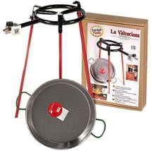 Edm - 38cm Polierte Paellapfanne Mit Stativ Und 300mm Gasbrenner. Vaello