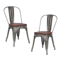 Pack 2 Sillas Apilables Industriales De Acero Y Madera 45x45x85cm Thinia Home