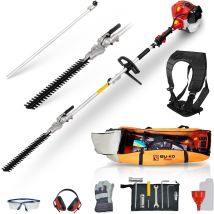 52cc Long Reach Petrol Hedge Trimmer And 75cm Extension Pole W/toolbag For Convenient Storage, Precision Trimming For Tall Hedges & Bushes, Easy To 