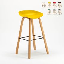 Sgabello Alto Per Bar E Cucina Effetto Legno Towerwood - Giallo