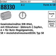 Gewindeeinsatz R 88330 Form A M4x8 A2 – 25 Stück – DIN 8140 – A2 – 4mm Durchmesser – 8mm Länge