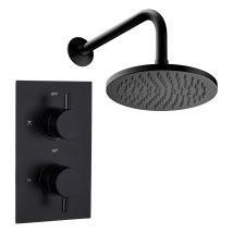 Gravity Bathrooms - Round Wall Concealed Thermostatic Shower Valve Set With Fixed Head - Black
