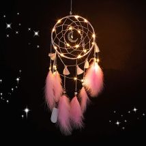 Soekavia - Atrapasueños Con Luz Led, Hecho A Mano, Con Plumas, Decoración Romántica Para Habitación De Niña, Para Colgar En La Pared (rosa)