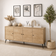 Buffet Calvin Aspect Chêne À Fermeture Amortie 180 Cm Mélamine -