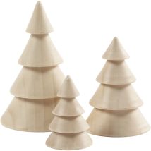 Creativ 100263 Alberi Di Natale In Legno, H: 5+7,5+10 Cm, D: 3,5+5,4+6,7 Cm, Legno Imperatrice, 3pz