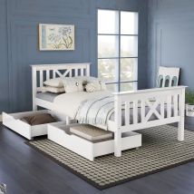 Modernluxe - 3ft Single Bed With Drawers Wooden Bed Frame Single Storage Bed For Adults, Kids, Teenagers, 90x190 Cm, White