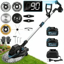 1200w Debroussailleuse Electrique Sans Fil 16800 Rpm Brushless Avec 2x4.0ah Batt. Réglable À 90°/100-140cm, Coupe-bordures Avec 7 Types Lames Ø250 Mm,