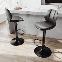 Sirhona - 2x Taburete De Bar Con Respaldo Taburetes Alto Comedor Regulable Asiento Gris Base Negro