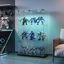 Glasvitrine, Doppeltür-3-schicht-schrank, Standvitrine Für Sammlerstücke, Schließfächer Mit Schloss Und Led, Für Wohnzimmer, Schlafzimmer, Büro, 