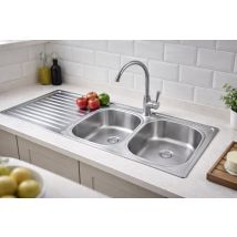 Viandpro Double Bowl Single Drainer Sink - 1200 X 500 Mm - Satin Finish - Left Hand Drainer