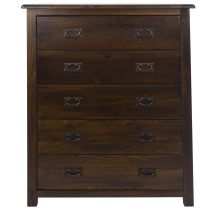 Core Products - Boston 5 Drawer Chest - Pine - 90 X 40 X 115 Cm - Dark Brown