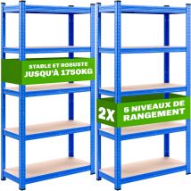 Pack De 2 Étagères Charge Lourde Monzana Métallique - 180 X 90 X 40 Cm - Bleu - Charge Max. 875 Kg - 5 Panneaux Mdf - Étagère De Rangement Stockage 