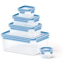 Clip & Close 508568 Recipiente De Almacenar Comida Rectangular Establecer 3,7 L Azul, Transparente 5 Pieza(s) - Emsa