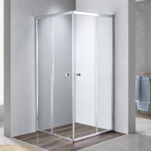 2-seitige Duschabtrennung aus transparentem Glas – 70 x 90 cm – 190 cm – verchromtes Aluminiumprofil