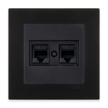 Prise Rj45 Double Catégorie 6 Noir Métallisé – Ensemble Complet Avec Plaque – 254/14e Exen