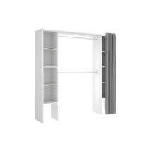 Mobimarket - Armadio Guardaroba Estensibile Con Tenda L110/180 Cm Bianco E Grigio - Dorian