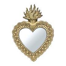 Miroir Coeur Ex-voto Flammes Grand Modèle Doré Léane