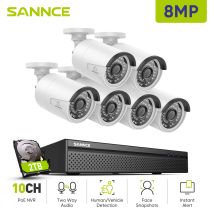 Sannce - 4k Ultra Hd Sistema De Cámara De Seguridad Poe Nvr 8mp 6 Cámara Smart Ir Visione Notturna Voz Bidireccional Ip66 Video Cctv Videosurvelliance