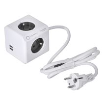 Allocacoc Powercube - 4-polige Steckdosenleiste Mit 2 Usb-anschlüssen (3500 W, Französischer Standard), White