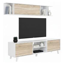Lagerwand Buffalo, Tv-ständer Für Wohnzimmer, Wohnzimmerkomposition Mit Wohnwand, Cm 180x41h51, Weiß Und Eiche