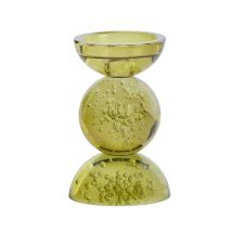 Bougeoir Verre Bullé Itinga Vert Olive 10x16cm