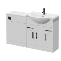 Alexander James Cento Gloss White 1350mm 3 Door Vanity Unit Toilet Suite - 1350mm - Matt Black 96mm Knurled Bar Handlewithout James Toilet Pan