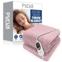 Purus Pink Electric Heated Throw 160 X 120cm Soft Fleece Over Blanket Sofas