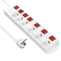 6-fach Steckdosenleiste Mit Schalter, 5 M Kabel, 230v 3680w, Weiß - Dewenwils
