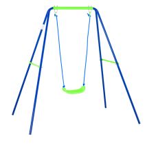 Columpio infantil de jardín – Estructura metálica – Asiento en forma de U – Soporta hasta 45 kg – Color verde y azul