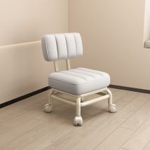 Mini Tabouret Roulant Blanc Avec Dossier, Portable Et Réglable, Pratique Et Confortable, Idéal Pour La Bibliothèque De Cuisine.