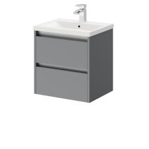 City - Gloss Grey 500mm Wall Mounted 2 Drawer Vanity Unit And Basin With 1 Tap Hole