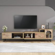 Erweiterbarer Tv-schrank In Holzoptik - 4 Fächer, 2 Schubladen, Glastür, Variabler Längenbereich 200cm-278cm