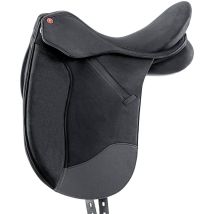 16,5", Noir: Selle De Dressage Livorno En Daim Polyuréthane Avec Bandeau Interchangeable