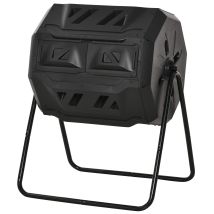 Composteur De Jardin - Bac À Compost Pour Déchets - Rotatif 360° - Double Chambre 160 L - Acier Pp Noir - Qualité Premium Garantie - Design Moderne