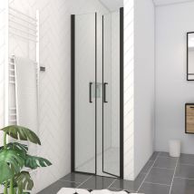 Aurlane - Mampara Ducha Doble Puerta Pivotante - Flappy Negro 70 - 70x200cm - Perfil Negro Mate - Cristal Transparente 6mm