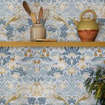 William Morris At Home - Papier Peint Intissé William Morris Strawberry Thief Soft Blue 1005 X 52cm Bleu