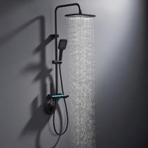 Columna De Ducha Negra Con Led Y Pantalla Digital, Conjunto Regulable En Altura De 4 Funciones Con Estante De Almacenamiento Integrado, De Latón