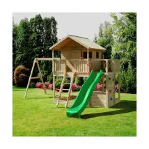 Thegoodgarden - Parco Giochi Casetta In Legno Con 2 Altalene E Scivolo 491x593x314cm