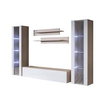 Mb Moebel - Mueble De Salón Con Led Composición De Salón Tv Mueble Tv Conjunto De Salón Ancho 260cm Modelo Luke 8e Sonoma Mate Y Blanco Acabado Brillo