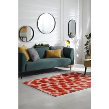 Beneffito - Alfombra - Colección Ikat Naranja Sangre - Alfombra - Naranja - 80x150cm - Alfombra Estampada, Acabado Artesanal, Tejiendo En Bélgica - 