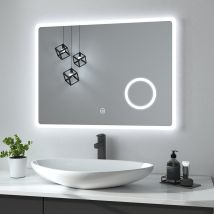 Heilmetz - Badspiegel Mit Beleuchtung Wandspiegel Badezimmerspiegel Mit Beleuchtung Led Badspiegel Ip44 Energiesparend (80x60cm Touch+beschlagfrei+3 