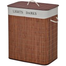 Panier À Linge Bambou Étroit 100l Avec Couvercle, Poignées, 2 Sacs Amovibles, Marron
